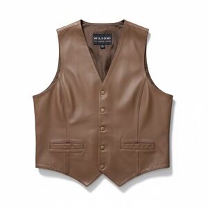 Wilsons Men's Brown Leather Vest Size Lg Snap Front Western Biker Country Fest
